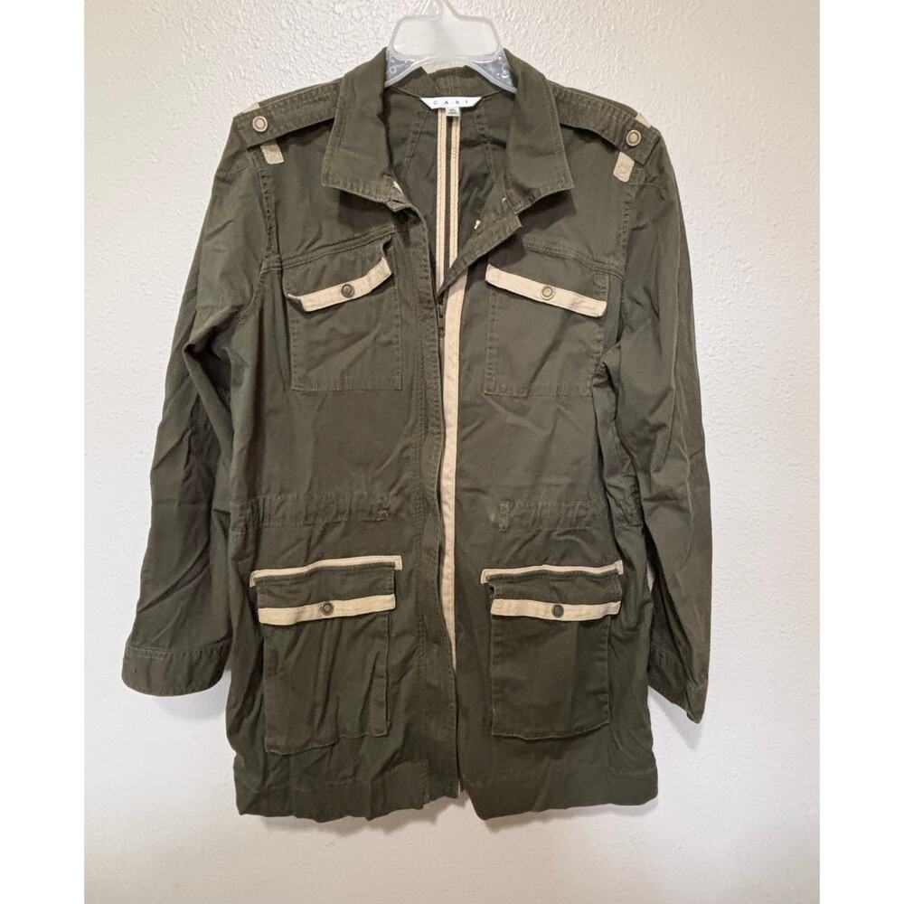Women’s Cabi Anorak Zip Jacket Coat Army Utility Pockets Longline Drawstring, XL